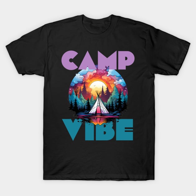 Camp Vibe Retro Colorful Sunset Print T-Shirt by Beth Bryan Designs